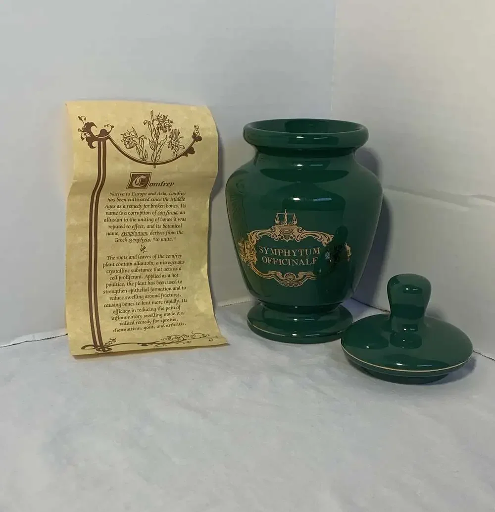 Vintage Eli Lilly Symphytum Officinale Green Apothecary Jar with Lid